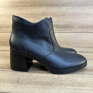 Lucky Brand Quinlee‎ Block-Heel Ankle Booties Size 11M Black Leather Zip Boots